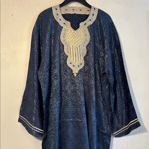 Elegant Blue and Gold Maxi Dress